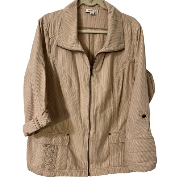 Coldwater Creek Jacket Size 8 Orange Peach Striped Lightweight Full Zip Utility - Picture 1 of 9